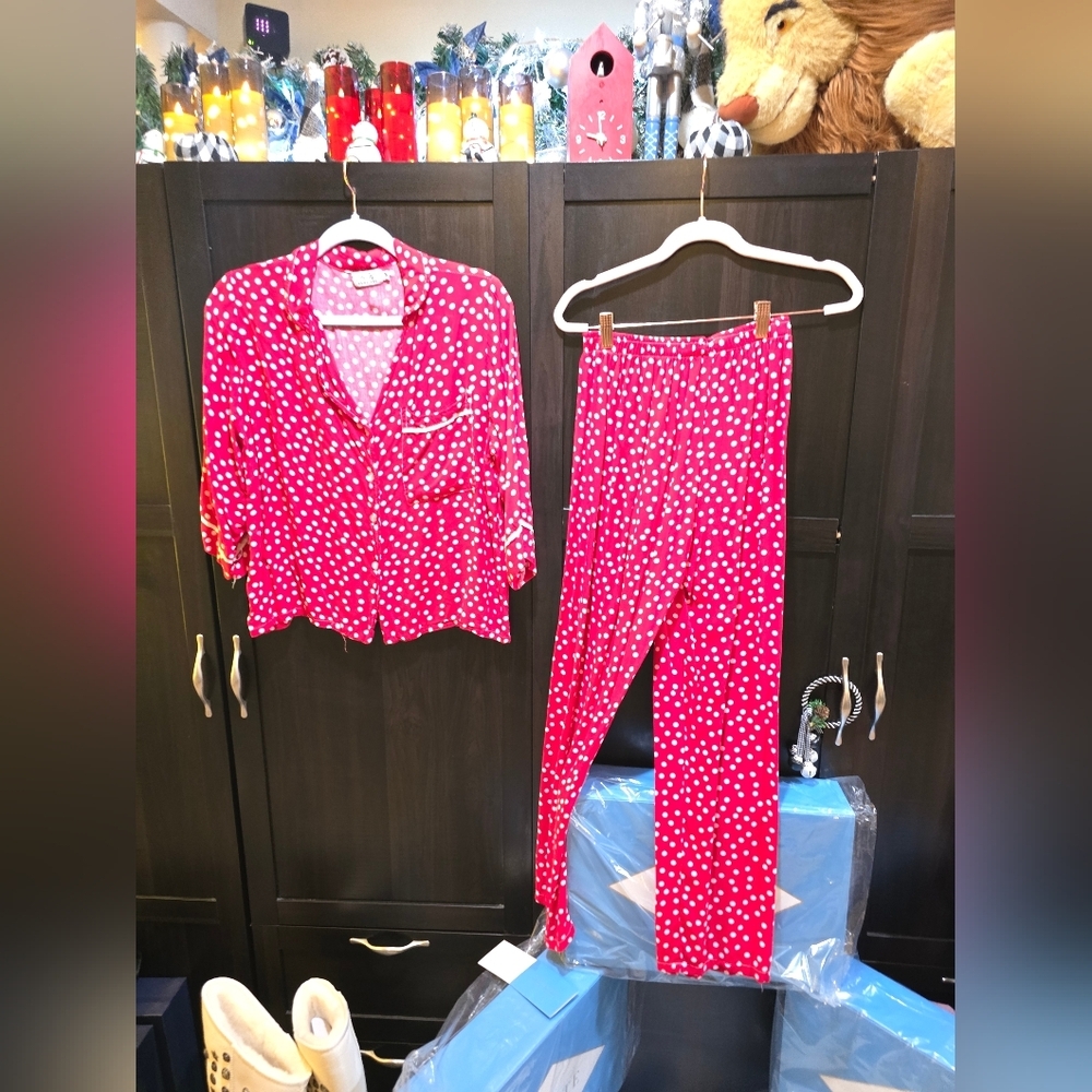 Anna-Kay  Petti Pois Silk-blend 2 Piece Sleep Set Made In France Size:Medium - Picture 3 of 6